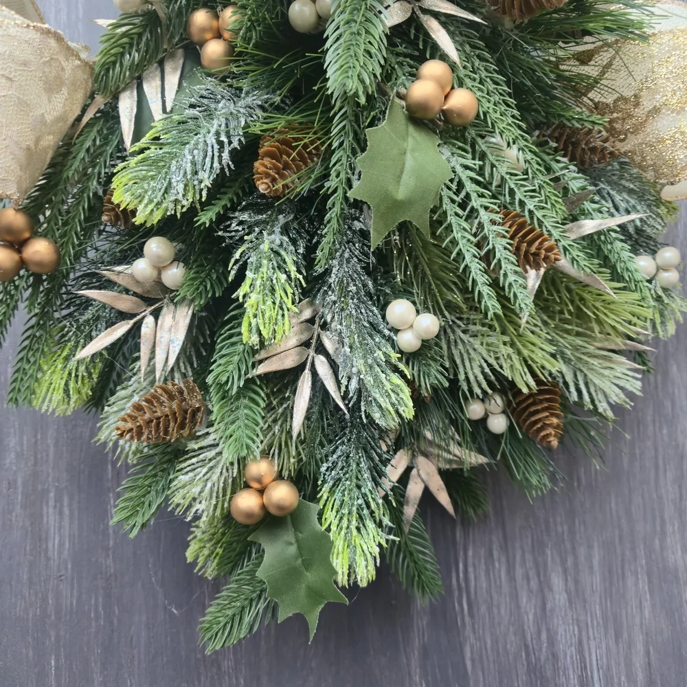 Handmade Elegant Champagne,Gold, Beige and Green Holiday Swag Wreath Door Hanger